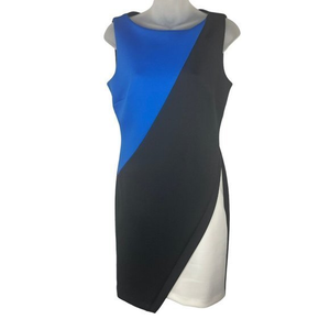 Tommy Hilfiger Women's Hidden Back Zipper Colorblock Dress Blue Black White Sz 6